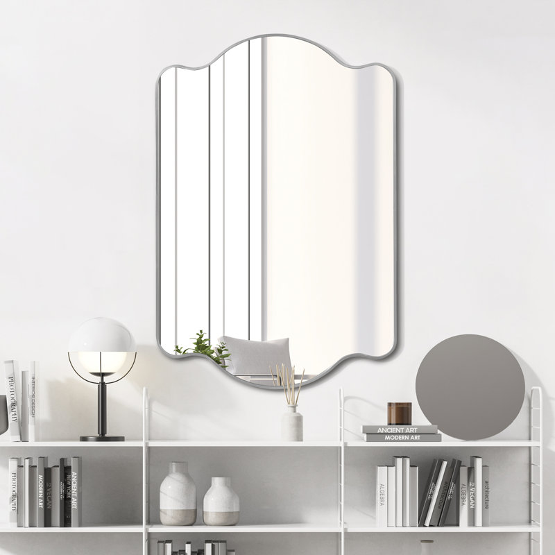 Walters 24 in. W x 36 in. H Medium Scalloped Rectangular Metal Framed Wall Mirror, Nickel