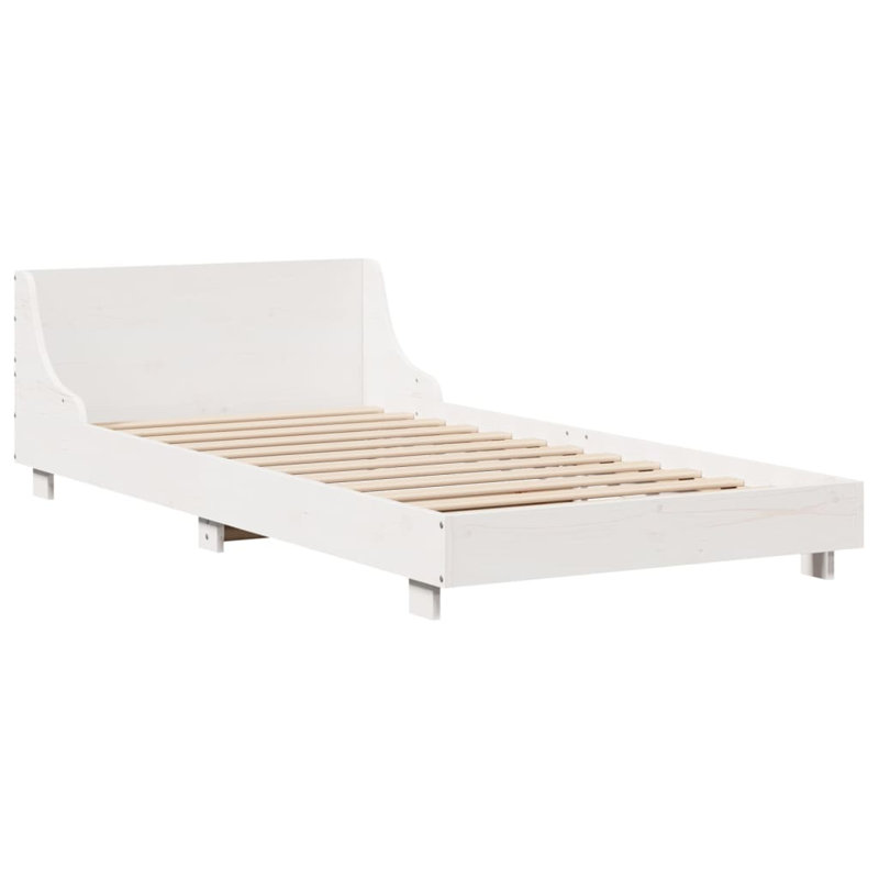 Solid Wood Bed, 100 x 200 cm, White