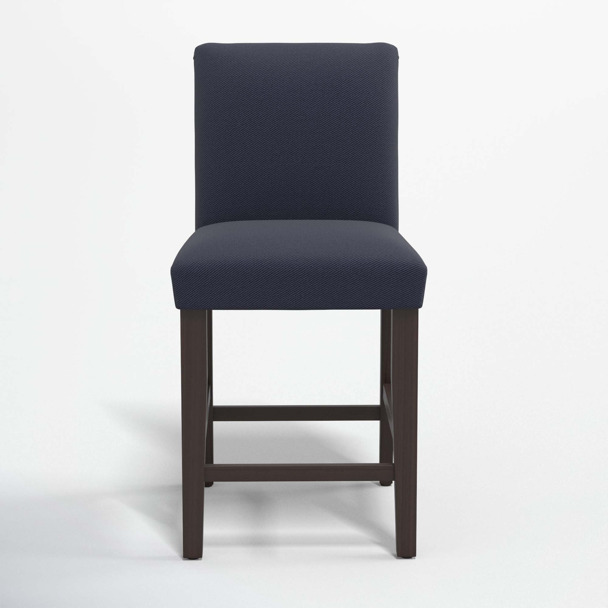 Hadrien Upholstered Stool, Counter Stool (26" Seat Height), Classic Ink Performance Velvet, Black Wood