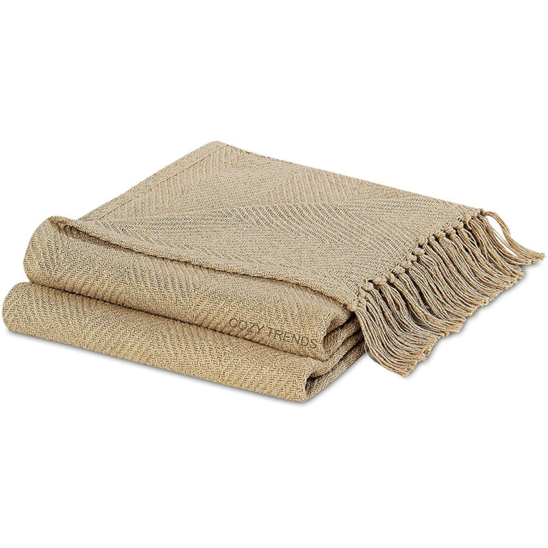 Jeté en coton Rustic Farmhouse, L 50 po x L 63 po, Beige