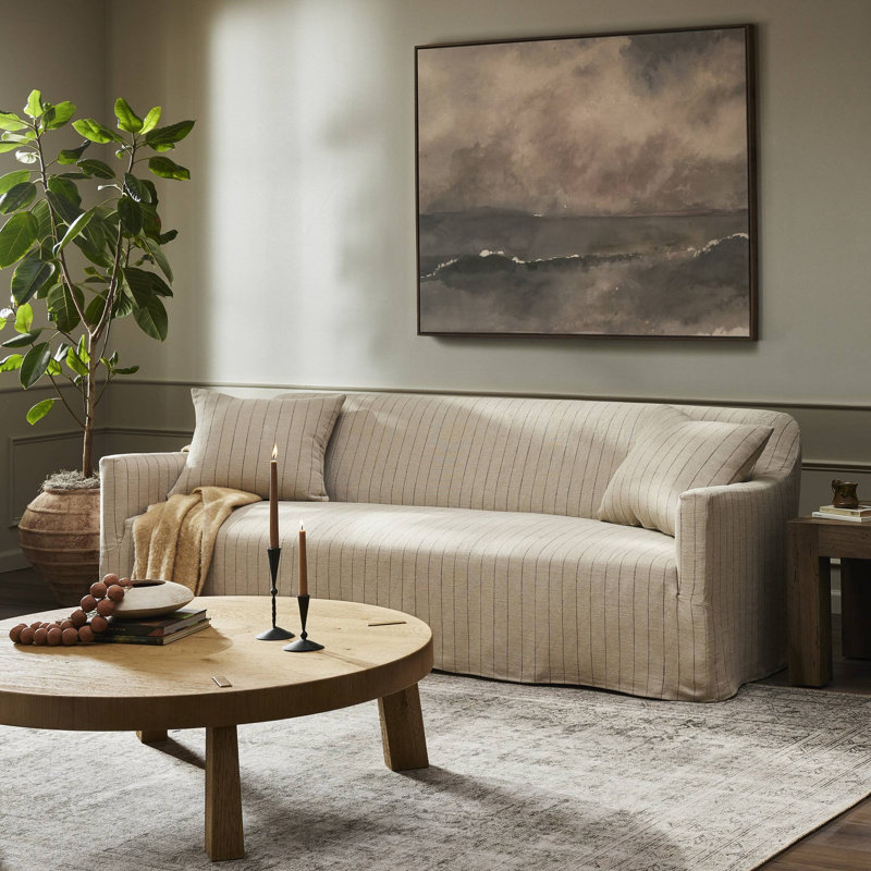 Lowell Slipcover Sofa, Cream Striped
