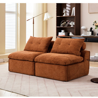 Orange No Modular , 2 Seating Capacity, Chenille Upholstery, Diy Adaptable Options, With Lumbar And Neck Pillows 2 Armrest- Style,