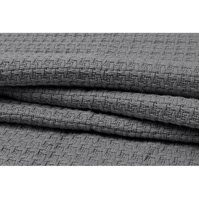 Gray Twin Cotton Basket Weave Thermal Blanket