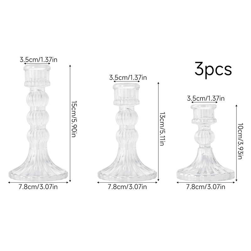 3 Pack Fluted Glass Candlestick Holders