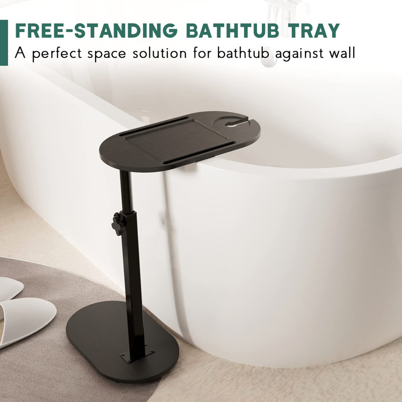 Black Bamboo Freestanding Adjustable Bath Tray Table