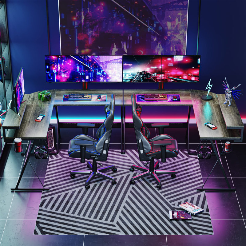 Ivica L-Shaped Computer Desk, Black, Grey
