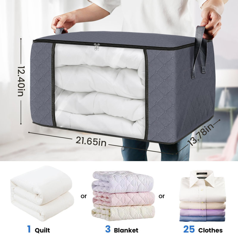 Grey Storage Bags - Stackable, Reinforced Handles, Perfect For Clothes Organization
