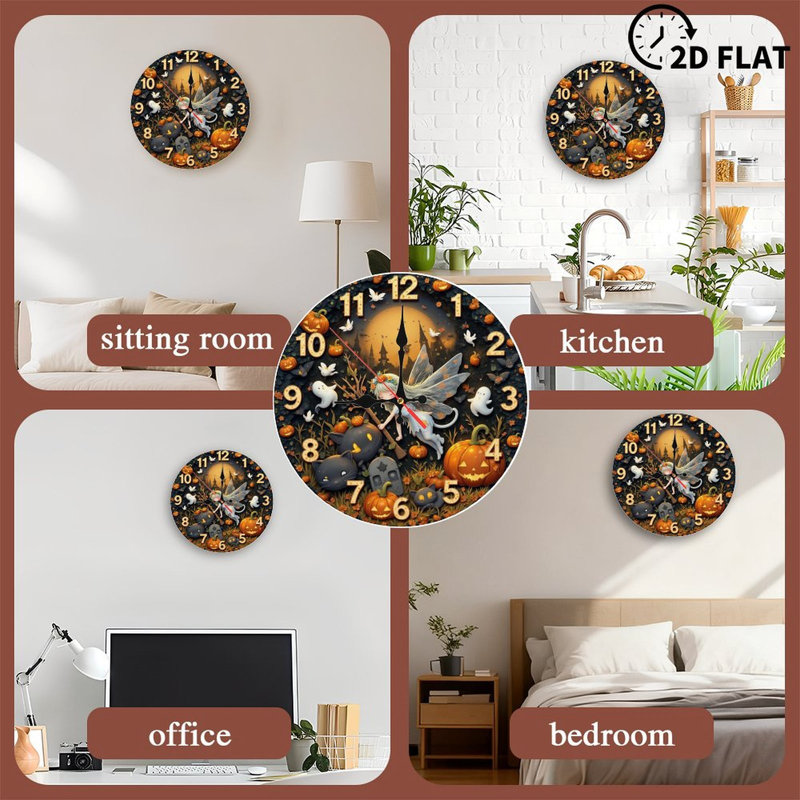 Horloge d'Halloween fée d'automne avec chats