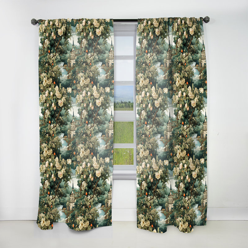 Motif victorien Enchanted Garden Scenes - rideau en velours bohémien - obscurcissant - 1 panneau, L 52 po x L 108 po