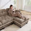 Canapé 4 places avec 1 repose-pieds et 4 coussins décoratifs en chenille matelassée Pom-Pom-132006205