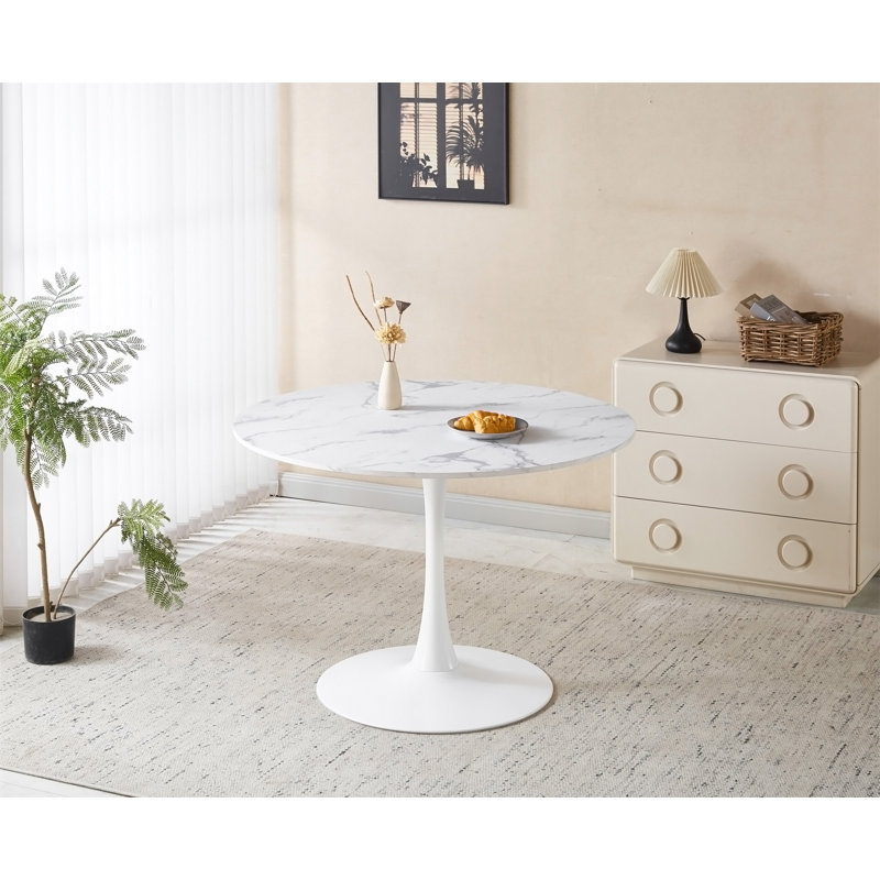 Table tulipe de couleur marbre blanc 42,1 po, Blanc