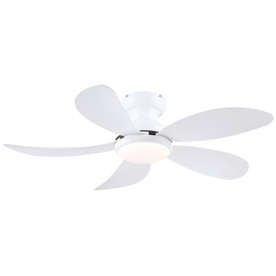 Low Profile 42'' 5- Blade Indoor Flush Mount Ceiling Fan With Led Light, Dc Motor And Remote Control