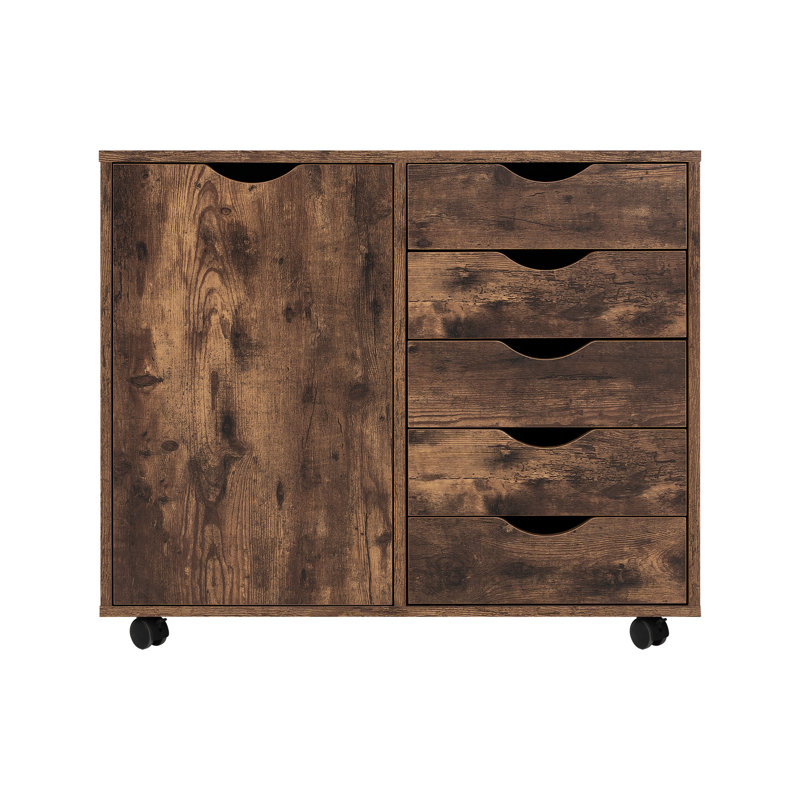 Classeur à 5 tiroirs avec roulettes - Armoire de rangement en bois et commode à tiroirs pour documents, fournitures et vêtements