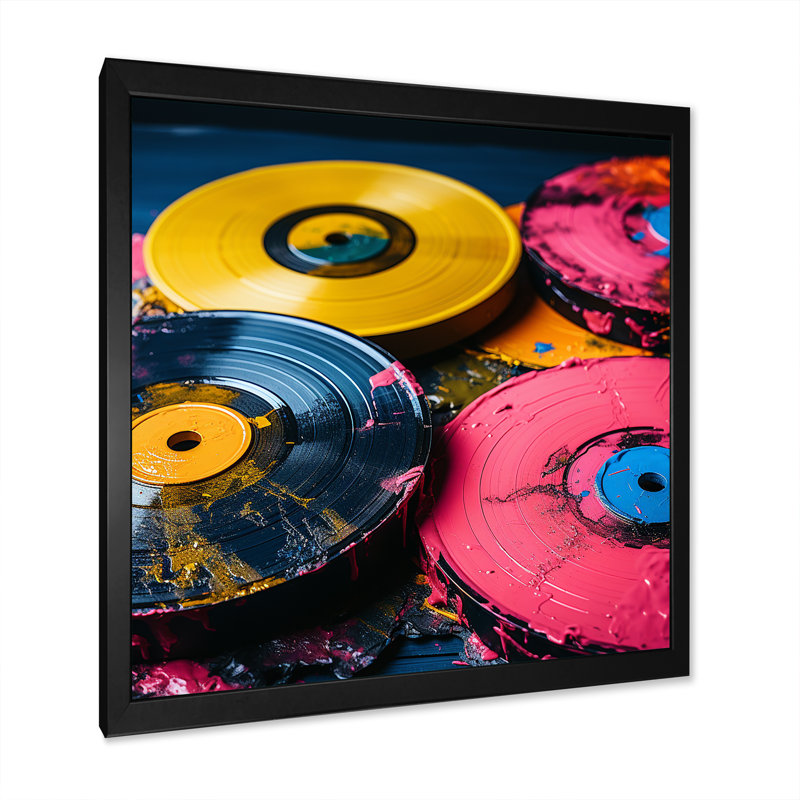 Disque vinyle rose III - Art mural vinyle, Cadre simple noir, H 36 po x l 36 po x P 1,5 po