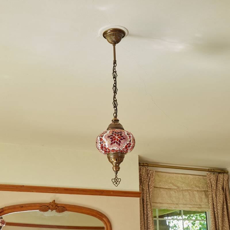 Karlie 1 - Light Antique Bronze Sphere Pendant, Red/Orange