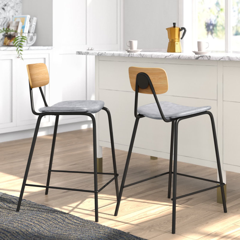 Tabouret de bar et de comptoir Buda, Gris, Naturel, Tabouret de comptoir (siège d’une hauteur de 24