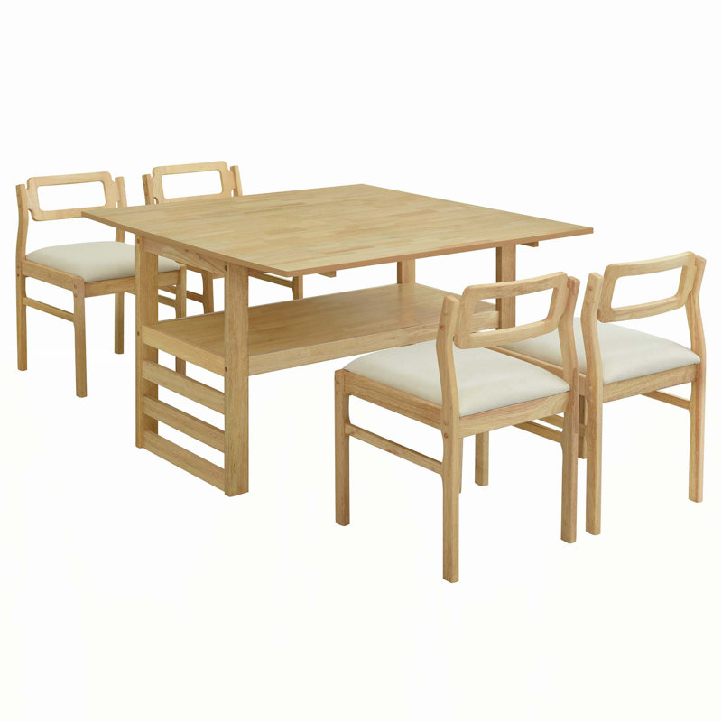 Versatile Extendable Dining Table Set with Storage and Sturdy Frame for Compact Spaces, Natural, Beige