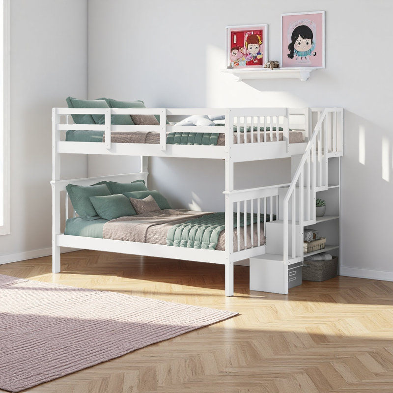 Lit superposé double avec rangement Stairway, Blanc