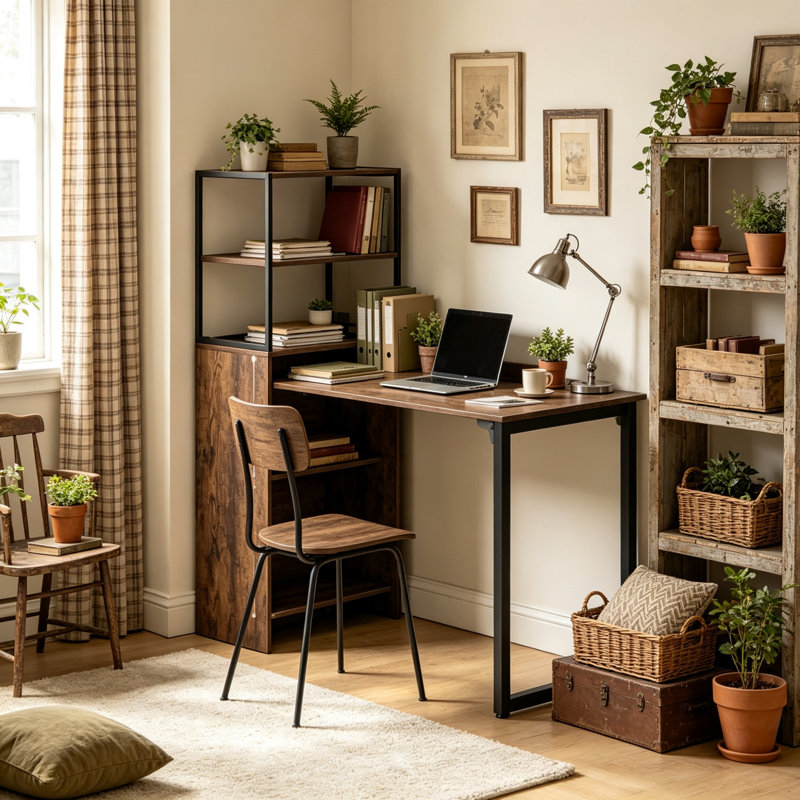 Steel Writing Desk, Rustic Brown