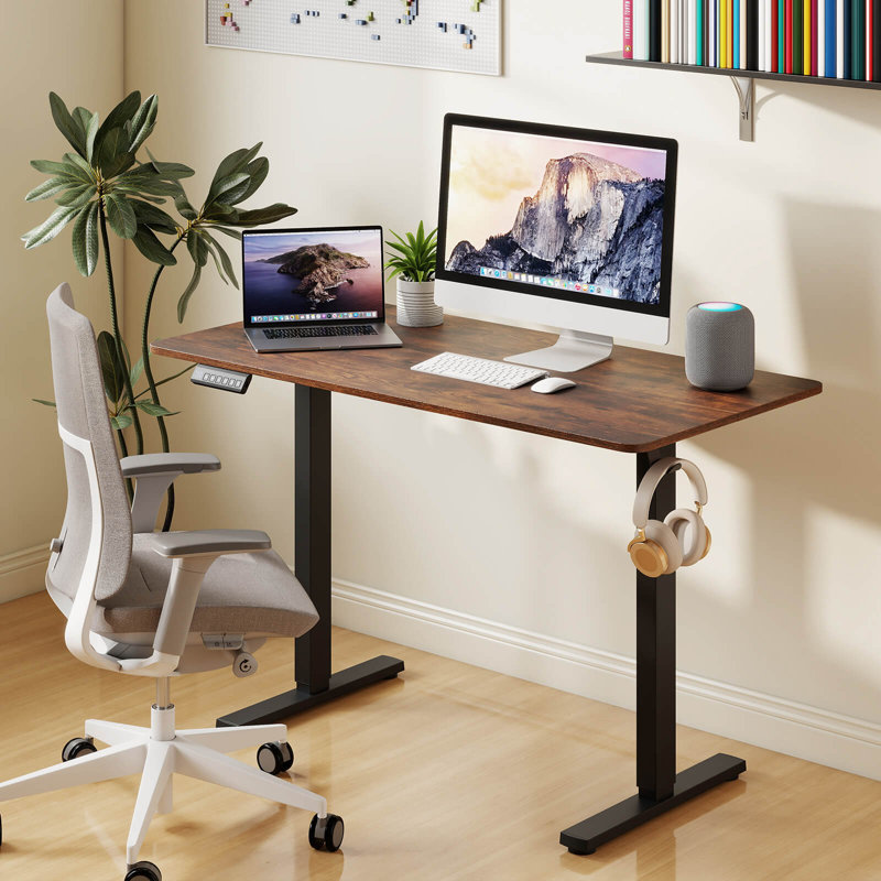 Bureau assis-debout 48 po x 24 po avec 3 réglages de mémoire et protection anti-collision brun, Brun rustique / noir