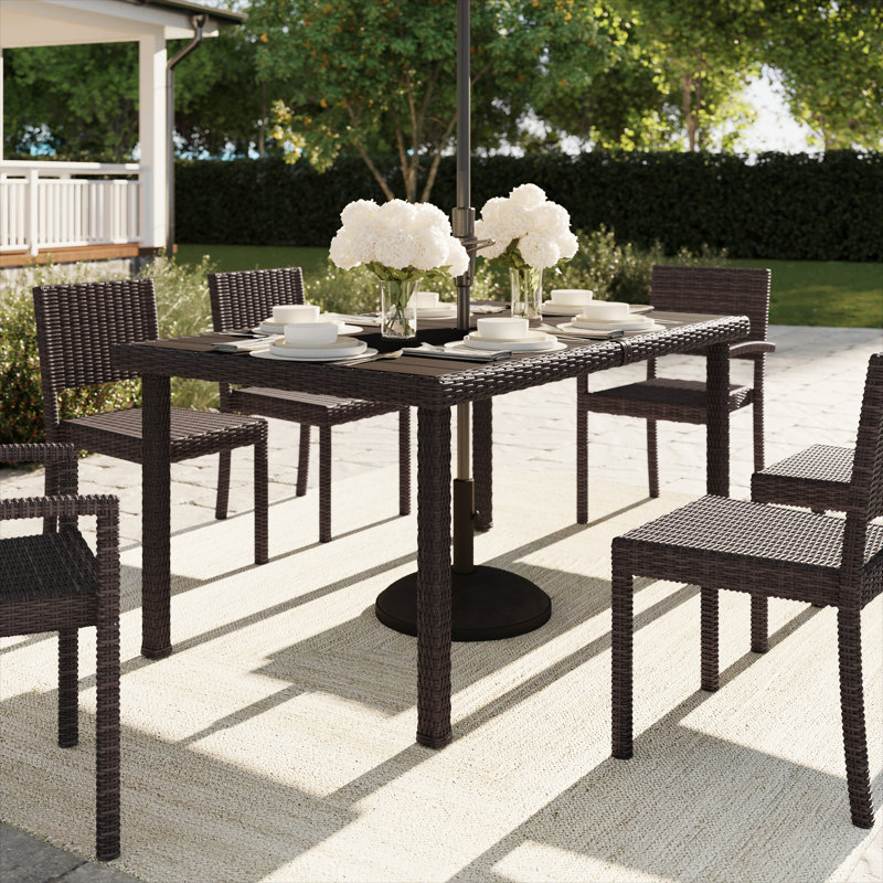Brown Rattan Wicker 60" Indoor-Outdoor Patio Table with Faux Wood Top