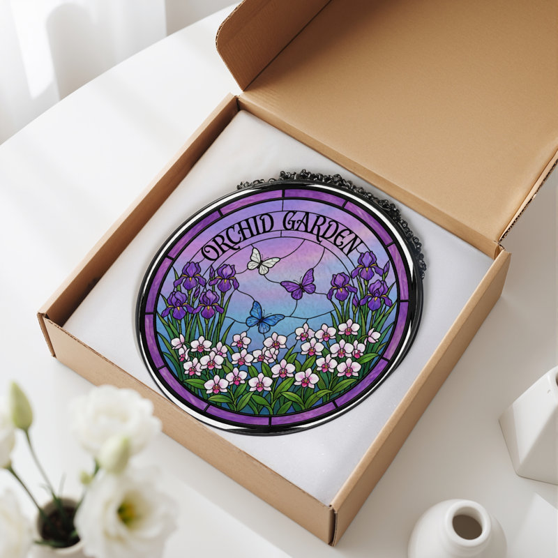 Vitrail de jardin en vitrail 12 "H Orchid, H 12 po x l 12 po