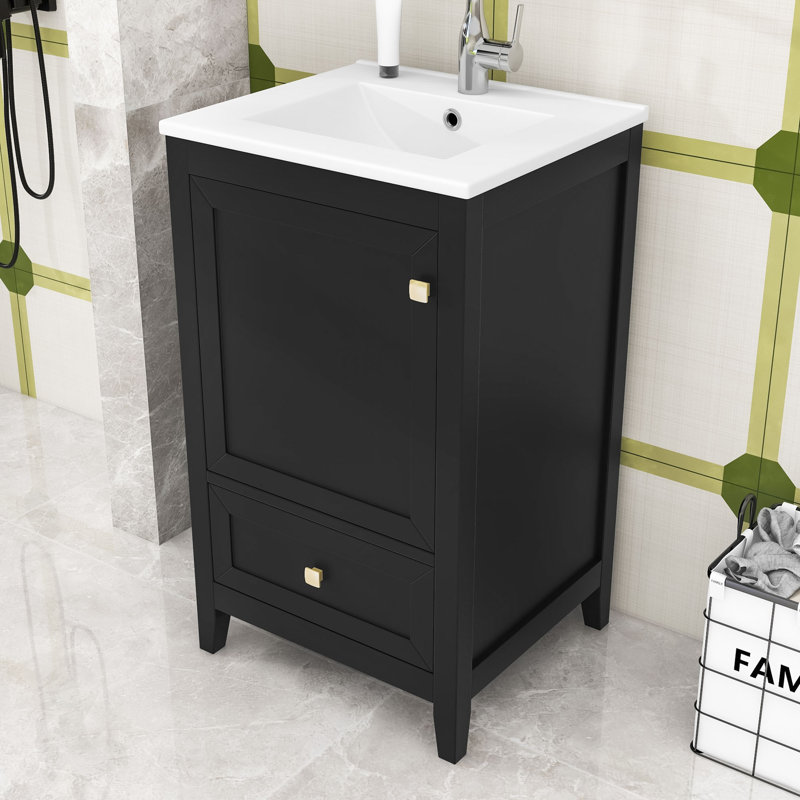 Meuble-lavabo en bois avec lavabo simple et tiroir de rangement, Noir