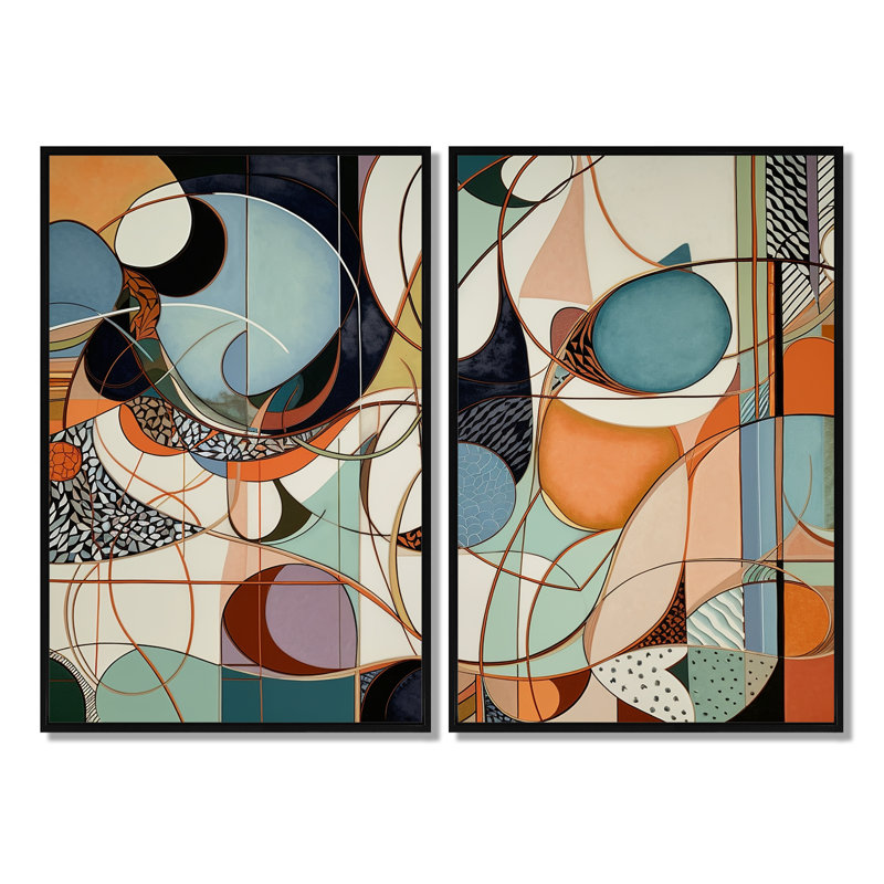 «Pastel Color Boho Artwork II», art mural moderne, Black, 36" H x 48" W, Impression encadrée flottante