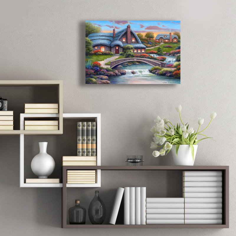 «Stone Bridge Cottage» par John Zaccheo, art en verre acrylique Wal, H 16 po x l 24 po x P 0,2 po