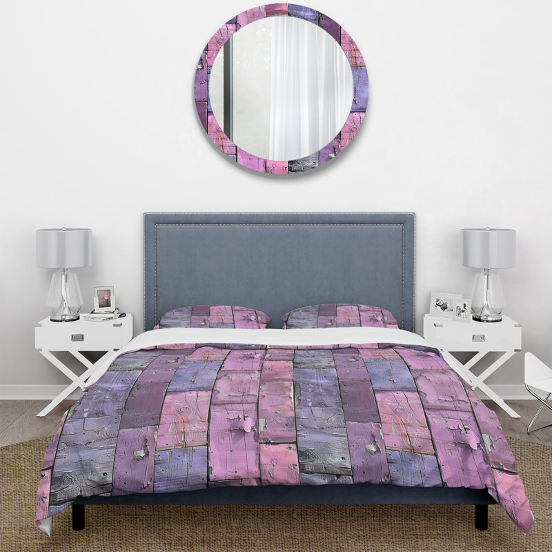 Ensemble de housse de couette en bois récupéré mauve I, Housse de couette très grand + 2 taies décorativ