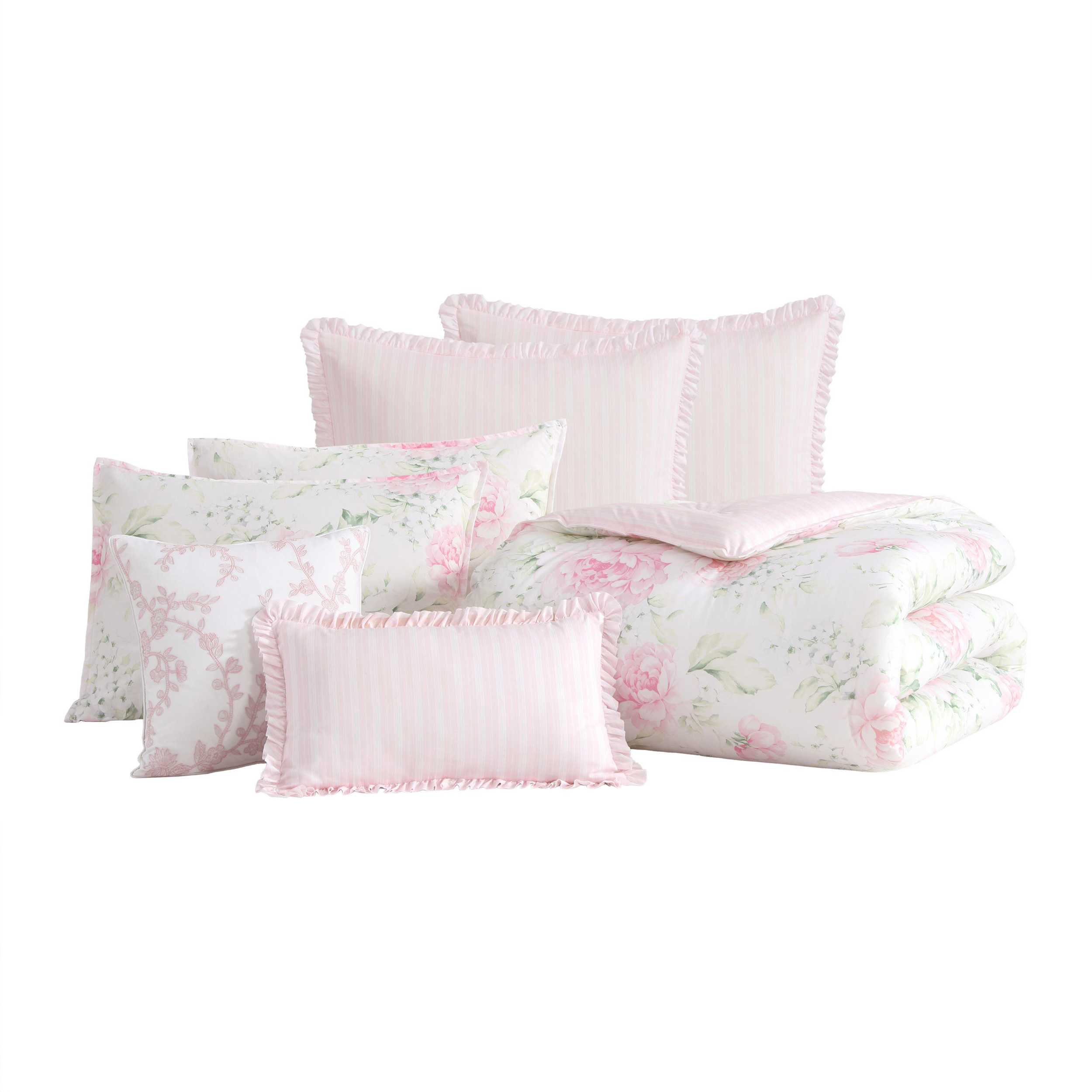 Laura Ashley Serenity Roses Cotton Pink Comforter Bonus Set | Wayfair