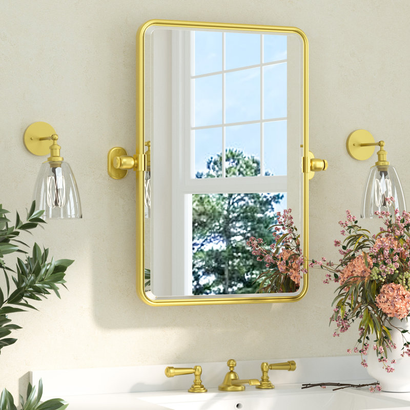 Parren Beveled Adjustable Mirror with Aluminum Frame, 24" x 16", Gold