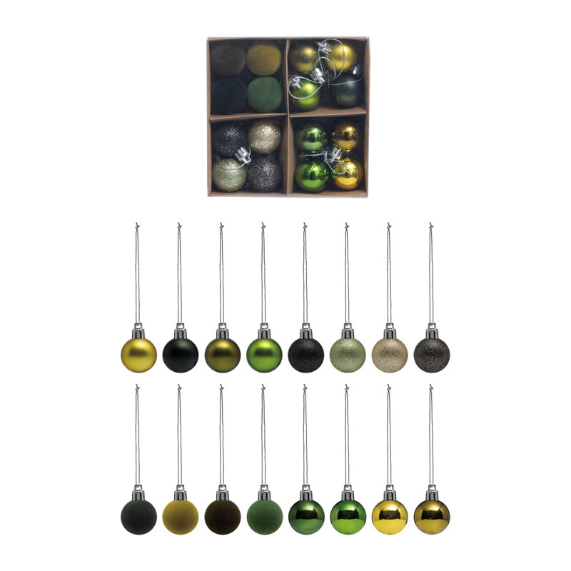 Mini ensemble d'ornement boule en plastique floqué, Vert