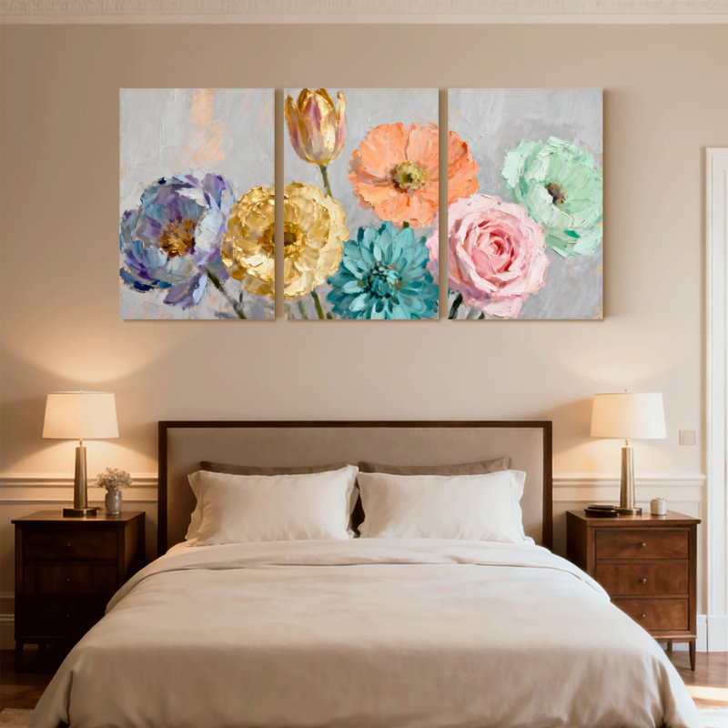 Plantes et fleurs, ensemble de 3 impressions sur toile, H 18 po x l 36 po