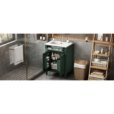 24 French - Style Bathroom Vanity With 2 Doors And Drawer, Thoughtful Storage Solutions, Smooth Gliding Rails, Soft Close Hinges, Ideal For Modern Bathrooms Inch Solid Wood Construction, Easy Clean