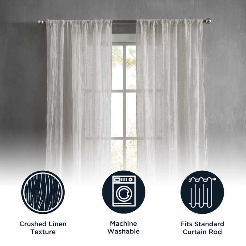 Solid Semi-Sheer Curtain Panels, Natural, 50" W x 108" H