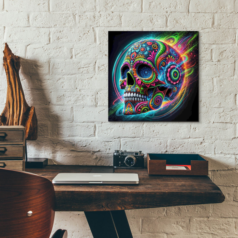 «Skull Graffiti» par Rey Klimt, art mural en verre acrylique, H 12 po x l 12 po x P 0,13 po