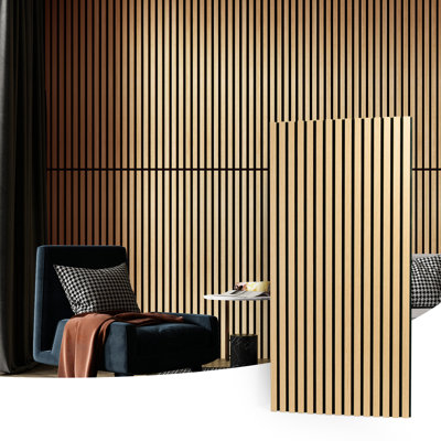 23.6" x 47.24" Acoustic Slat Wall Panels,3D Wood Wall Panelling for Wall,Ceiling (Set of 4)
