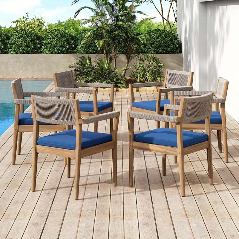 Acacia Wood Outdoor Dining Chairs, Navy