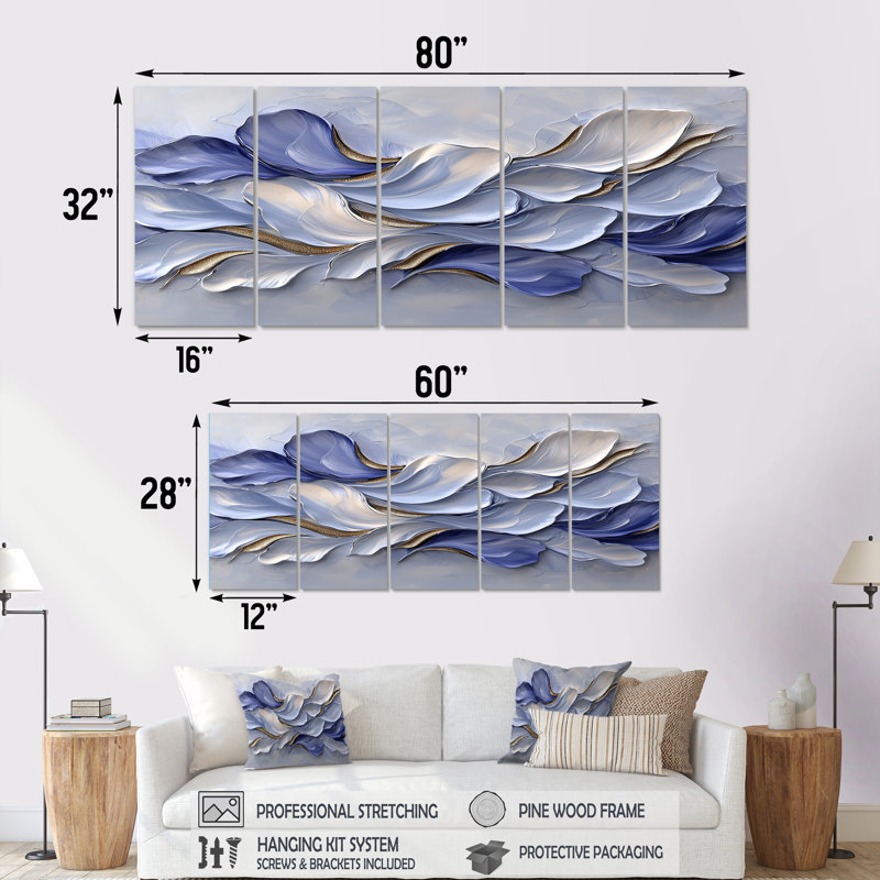 Mauve blanc élégant veines de pétales de fleurs I - Art mural fleurs - décoration murale moderne, H 28 po x l 60 po, 5