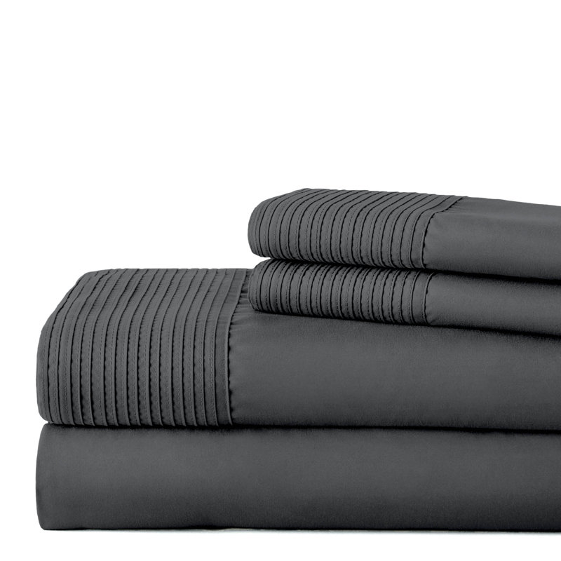 Vilano Springs Extra Deep Pocket Bed Sheet Set with Pleated Hem, Easy care, Pet Hair Resistant, Slate