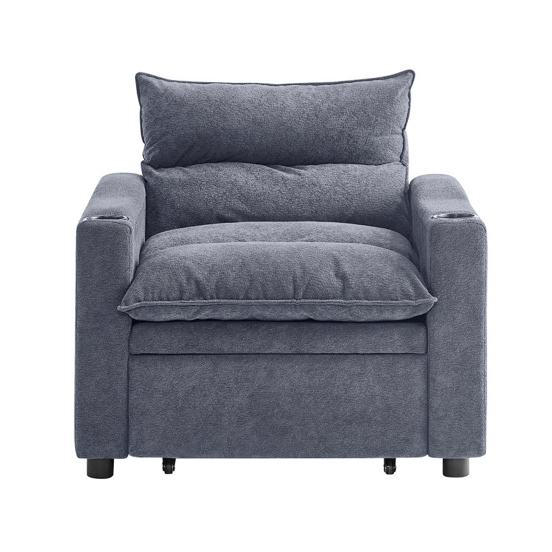 3 - In 1, Adjustable, Sleeper , Grey, Modern, Cup Holder, High Density Velvet, Strength Steel Frame, Small Spaces, Home Office Chair Bed, 1 Convertible, Adjustable , Comfortable Foam, Structure,