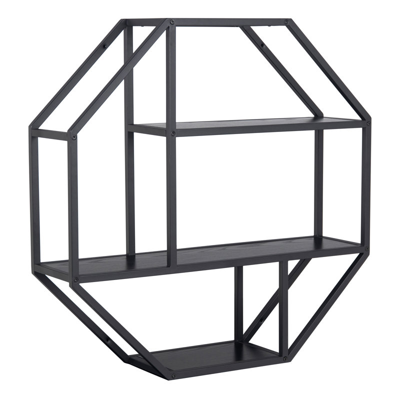 Sobel 4 Piece Octagon Bracket Shelf, Black