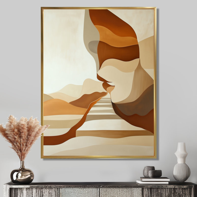 «Layered Earth Boho Forms VI», décoration murale encadrée abstraite style Mid-Century, H 40 po x l 30 po, Gold Floater Framed