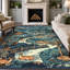 Tapis lavable rétro à motif de cerfs Woodland-453046272-453046273