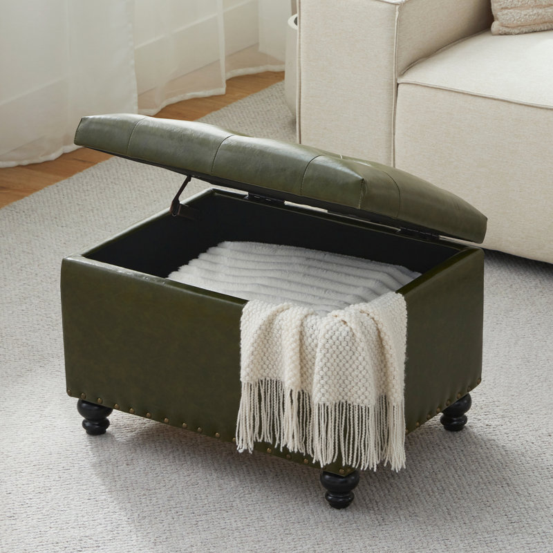 23.6" W Rectangle Upholstered Storage Ottoman, Green
