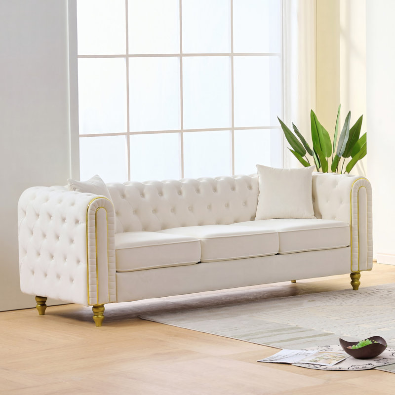 Canapé en velours moderne avec détails capitonnés Spencer, Canapé, Beige