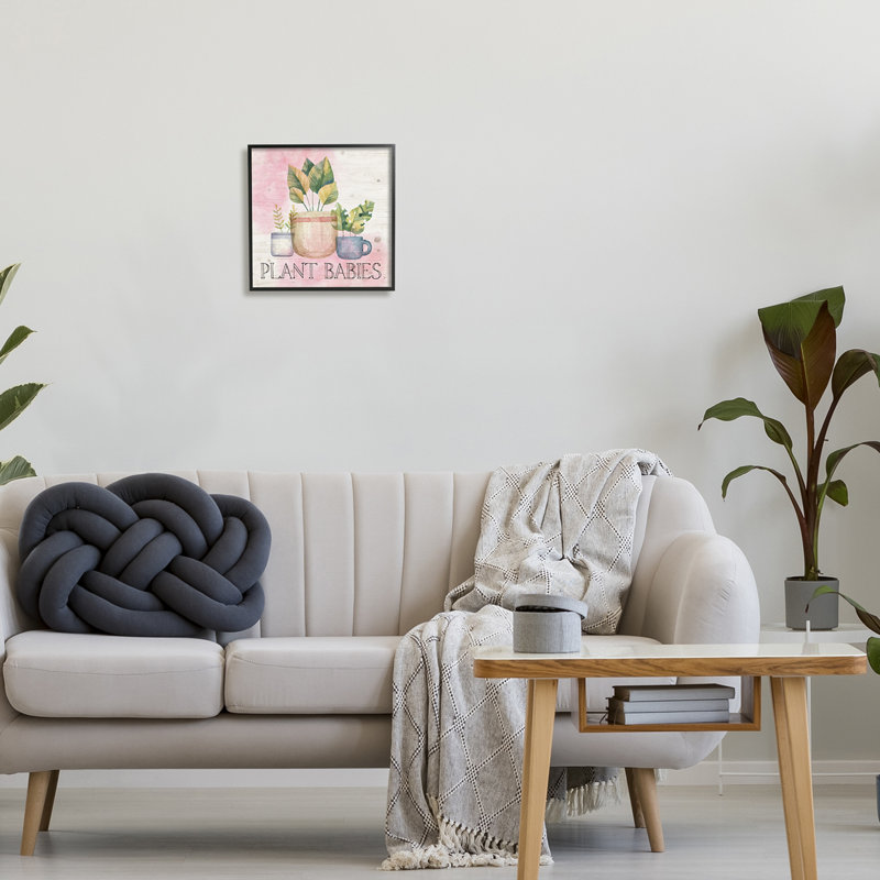 «Plant Babies Pots Sprigs Garden» - Cadre flottant, impression sur bois, Giclée encadrée noir minuit