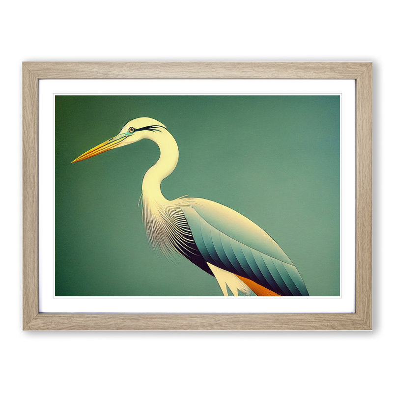 Unreal Heron Bird - Framed Print, 34cm H x 46cm W x 2cm D, Oak
