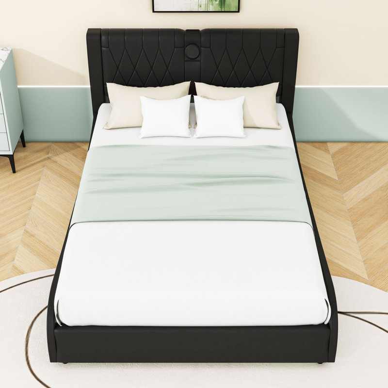 Upholstered Bed with RGB LED and Built-in Bluetooth Speakers, Full / Double, Black